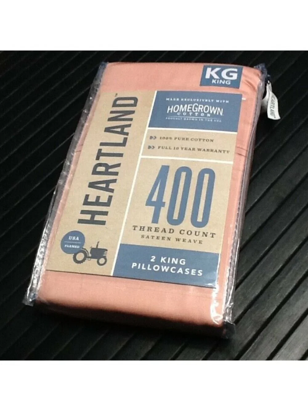 new PEACH Heartland 400 Thread Count 100% Cotton Sateen KING Pillowcases